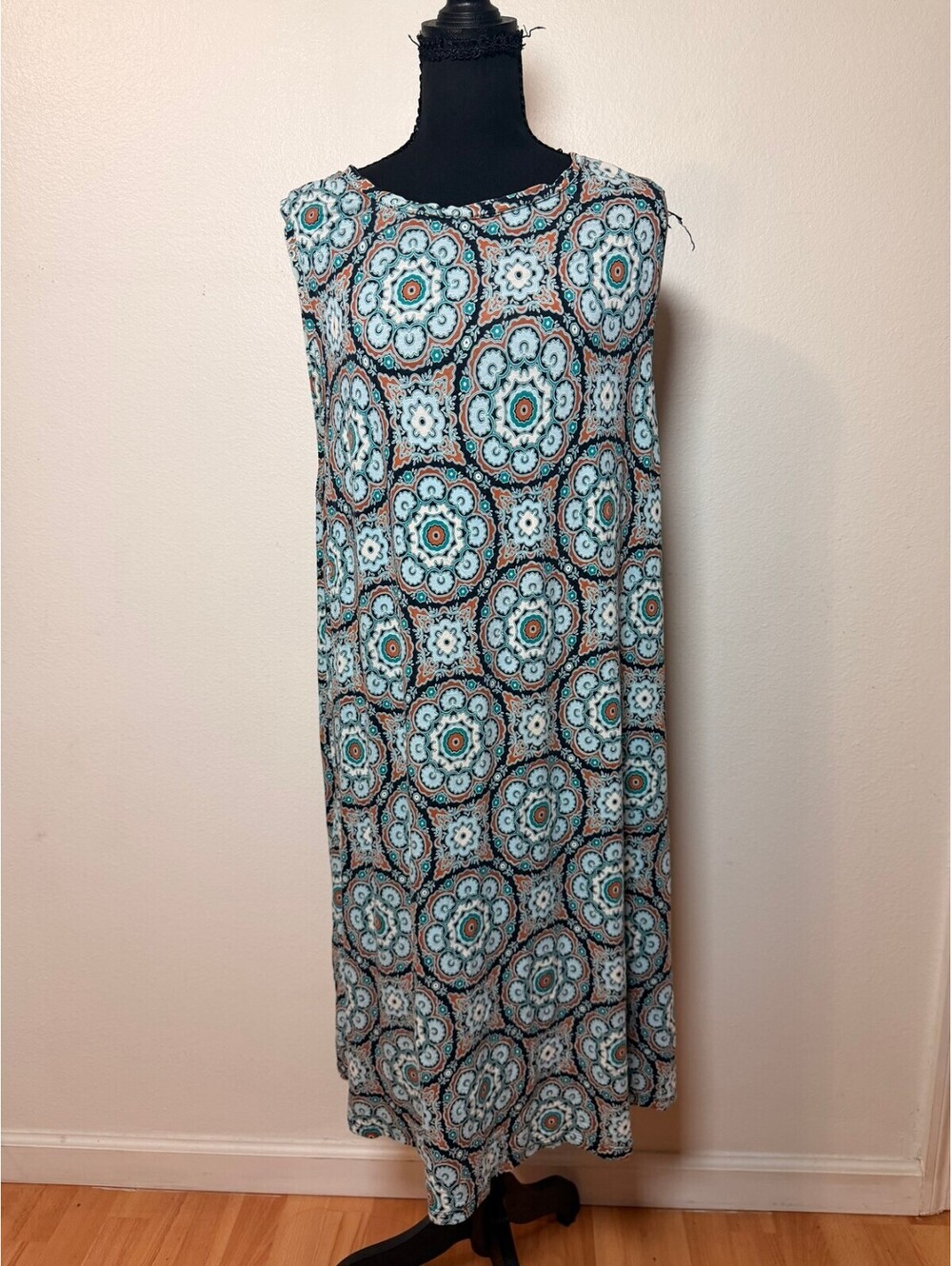 LOFT Teal Medallion Print Maxi Dress XL Sleeveless Boho